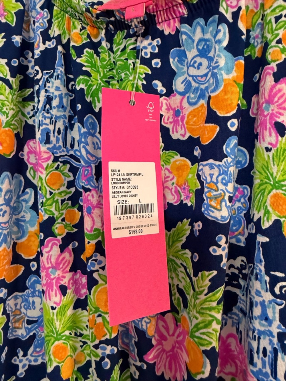 Lilly Disney NWT Navy Floral Romper with Pink, Green & Orange Blooms - Picture 3 of 3